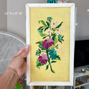 Vintage Floral Crewel Embroidery Wall Art